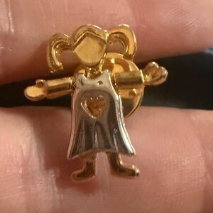 Vintage Pigtail Girl Heart Dress Two Toned Lapel Pin/Brooch 3/4" Great Condition